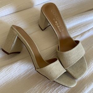 Coconuts by Matisse cream linen block heel mules 7